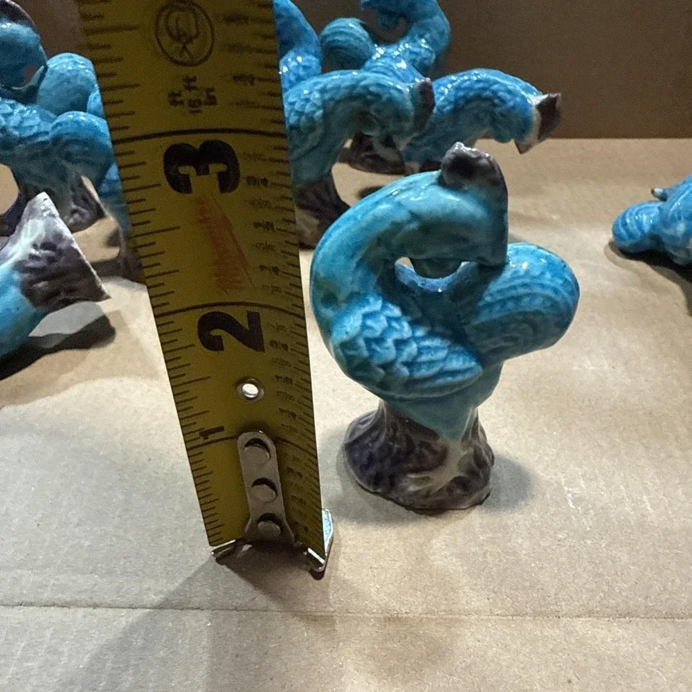12 Vintage  Chinese Porcelain Blue Turquoise Purple Mud Rooster Figurine Chicken